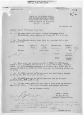 Thumbnail for Records of the Currency Section Received From Supreme Headquarters, Allied Expeditionary Forces (SHAEF) > 17/12 Funds Captured Or Confiscated Enemy Funds: Correspondence and Reports [N.D.; August 1944; November 1944-March 1945]