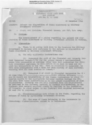 Thumbnail for Records of the Currency Section Received From Supreme Headquarters, Allied Expeditionary Forces (SHAEF) > 17/12 Funds Captured Or Confiscated Enemy Funds: Correspondence and Reports [N.D.; August 1944; November 1944-March 1945]