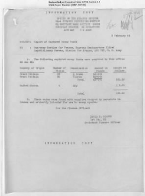 Thumbnail for Records of the Currency Section Received From Supreme Headquarters, Allied Expeditionary Forces (SHAEF) > 17/12 Funds Captured Or Confiscated Enemy Funds: Correspondence and Reports [N.D.; August 1944; November 1944-March 1945]