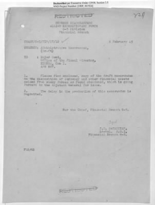 Thumbnail for Records of the Currency Section Received From Supreme Headquarters, Allied Expeditionary Forces (SHAEF) > 17/12 Funds Captured Or Confiscated Enemy Funds: Correspondence and Reports [N.D.; August 1944; November 1944-March 1945]