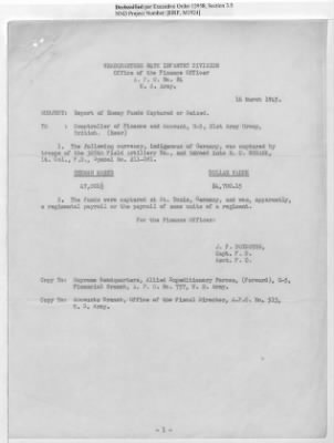 Thumbnail for Records of the Currency Section Received From Supreme Headquarters, Allied Expeditionary Forces (SHAEF) > 17/12 Funds Captured Or Confiscated Enemy Funds: Correspondence and Reports [N.D.; August 1944; November 1944-March 1945]