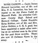 James E Lassetter, accepted as a CADET in the AAC.