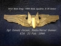 Thumbnail for 321st BG, 445th BS, B-25 SGT Donald Carson, KIA on 21 Feb.'44 Shot-Down over Target