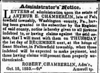 Arthur E Chamberlain 1853 Administrator's Notice.JPG