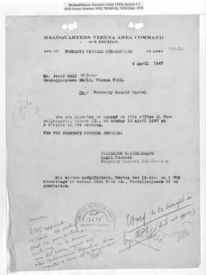 Thumbnail for Cases and Reports Pertaining to Property Administered by the Vienna Area Command (VAC) > PC/V/IX/100 Ronald Caroll (Bronislav Goldman) (January 1947-February 1948)