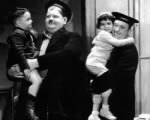 Spanky McFarland and Darla Hood visit the set of Our Relations with Laurel and Hardy