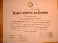 Daughters of the American Revolution Certificate #833222