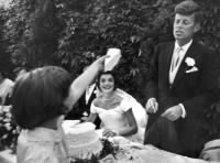 wedding cake is offered bridegroom by flower girl Janet at the luncheon..jpg