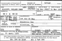 Roland Elliott Pennsylvania Veterans Burial Card.JPG