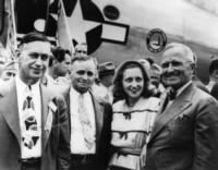 Mayor Roger T. Sermon, J. Vivian Truman, Margaret Truman and Harry S. Truman at Fairfax Airport in Kansas City, Kansas.jpg