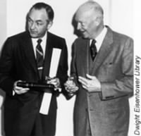 Bureau of the Budget Director Maurice Stans and President Eisenhower.jpg