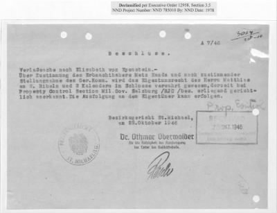 Thumbnail for Claims and Restitution Reports on Property Administered by the Military Government in Salzburg > S3 1008 Ta Hermann Göring (Schloss Mauterndorf) (1947-1948)