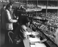 Mel Allen calling a game at Yankee Stadium in 1956.jpg