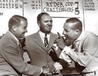 Gene Sarazen, PGA President Thomas Walsh and Walter Hagen at a tournament in 1940.jpg