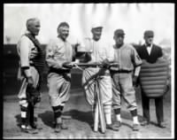 Bill Carrigan, Nick Altrock, Ty Cobb, Fred Clarke, umpire Beans Reardon.jpg