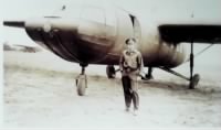 Edward D. Short and the glider he flew into Normandy on D-Day.  He lan, ded outside St Mere Eglise with a jeep (peep), 10 men and a trailer load of ammunition.JPG