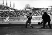 Joe DiMaggio of the New York Yankees strikes out in game 2 of the 1938 World Series.jpg