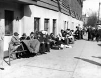 Baseball fans waited in line outside Wrigley Field the day before tickets went on sale for the World Series between the hometown Chicago Cubs and the Detroit Tigers, Sept. 30, 1935.jpg
