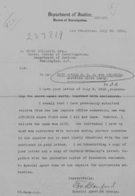 Old German Files, 1909-21 > Eric Oswald C. M. von Stroheim (#8000-237819)
