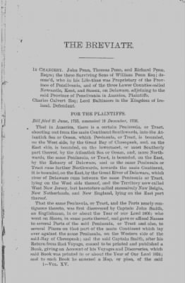 Thumbnail for Volume XVI > The Breviate: In the Boundary Dispute between Pennsylvania and Maryland.