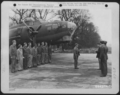 Awards > A Loving Cup Is Presented To The Ground Crew Of The Boeing B-17 "Flying Fortress" "Blue Dreams" During A Ceremony At The 81St Bomb Group Base In Bassingbourne, England On 1 April 1944.