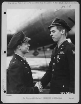 Awards > Lt. Cleary Of The 490Th Bomb Group Is Awarded The Distinguished Flying Cross During A Ceremony At An 8Th Air Force Base In England On 21 October 1944.