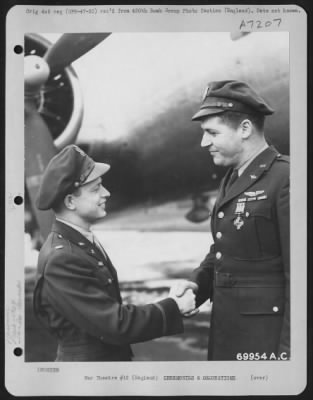 Thumbnail for Awards > Lt. Bird Of The 490Th Bomb Group Is Awarded The Distinguished Flying Cross During A Ceremony At An 8Th Air Force Base In England On 21 October 1944.