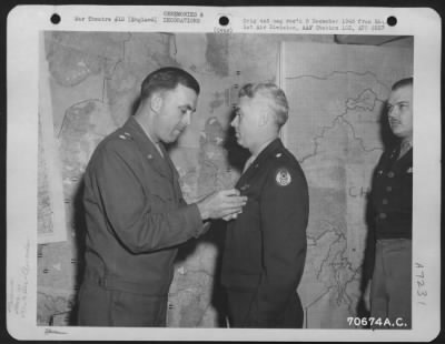 Awards > Brig. General Julius K. Lacey Is Presented The Distinguished Service Medal By Major General Howard M. Turner During A Ceremony On 15 May 1945 At Hdq., 1St Air Division Based In England.