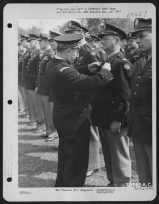 Awards > Colonel Slagle Is Presented The Croix De Guerre By A French Officer During A Ceremony At The Headquarters Of 1St Bomb Division In England.  4 June 1945.