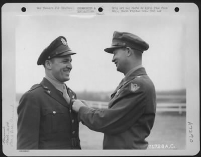 Awards > Lt. Col. G.F. Ceuleers Is Presented An Award By Brig. General Edward W. Anderson At The 364Th Fighter Group Base In England.  12 March 1945.