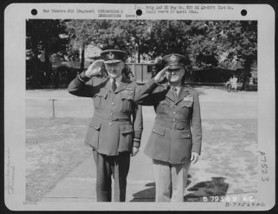 Awards > Air Marshall Sir Arthur Harris And Major General Ira C. Eaker Salute The Men Of The 8Th Air Force And Allied Air Forces Who Have Been Presented Awards During A Mass Decoration Ceremony At Teddington, England On 17 July 1943.