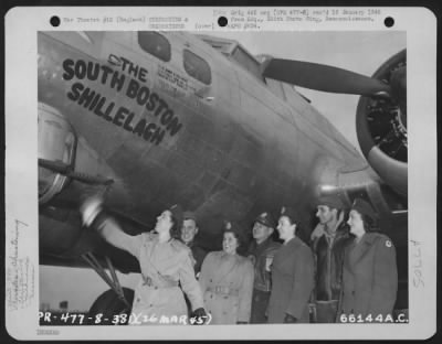 Christenings > U.S. Army Nurses Christen Boeing B-17 "Flying Fortress" 'The South Boston Shillelagh' Of The 381St Bomb Group, 26 March 1945.  England.