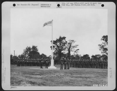 Thumbnail for Dedications > The Union Jack Still Flies Over The R.A.F. Base At Station F-366 In England Prior To The Ceremony During Which The 353Rd Fighter Group Accepted This Field To Be Used As One Of Their Bases.  September 1943.