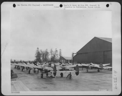 Thumbnail for General > Lightnings await final tune-up at an Irish base of the 8th AF Service Command.