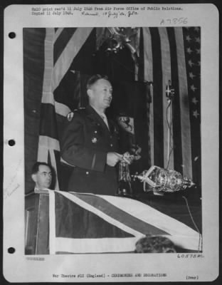 Miscellaneous > Major General Samuel E. Anderson, Former Commander Of The U.S. Ninth Air Force Bomber Division During Its Stay In England Speaks To The People Of Chelmsford During Ceremonies May 27Th When He Was Given The Freedom Of The Borough Of Chelmsford.