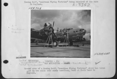 Thumbnail for General > Ground Crew Of Boeing B-17 "Yankee Doodle", Which Has Taken Part In Two Raids Over Enemy Territory, Work At Their Base At High Wycombe, England.  4 September 1942.