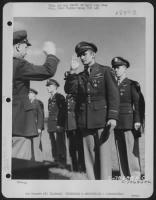 Thumbnail for Unidentified > An Officer Presents The Air Medal To A Member Of The 314Th Service Group Of The 364Th Fighter Group During A Ceremony At An Airbase Somewhere In England.  25 May 1944.