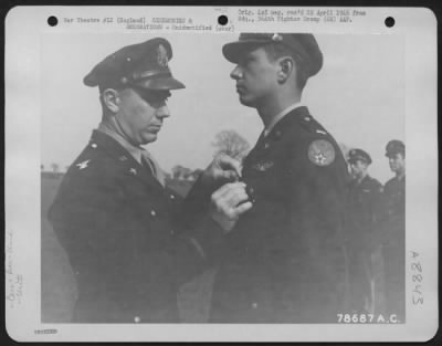 Thumbnail for Unidentified > An Officer Presents An Award To A Member Of The 314Th Service Group Of The 364Th Fighter Group During A Ceremony At An Airbase Somewhere In England.  28 April 1944.