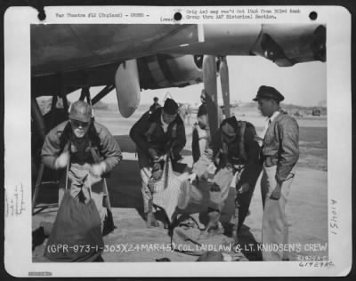 General > Colonel Laidlaw And Lt. Knudsen'S Crew, Who Have Just Returned From A Mission, Leave Their Plane.  303Rd Bomb Group, England.  24 March 1945.