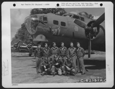 General > Lt. D. Lutheren And Crew Of The 323Rd Bomb Sq., 91St Bomb Group, 8Th Air Force, In Front Of A Boeing B-17 "Flying Fortress" "Out House Mouse".   England.