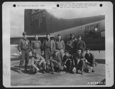 General > Capt. James F. Goodman And Crew Of The 612Th Bomb Squadron, 401St Bomb Group Pose Beside Their Boeing B-17 "Flying Fortress" At An 8Th Air Force Base In England.  Capt. Goodman Piloted The Lead Aircraft On The Mission To Le Bourget Airdrome Near Paris, Fr