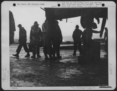 General > Colonel William T. Seawell'S Crew Have Just Returned From A Successful Bombing Operation Over Germany.  They Are Awaiting A Jeep Which Will Take Them To The Interrogation Where They Will Enjoy 'Java And Sinkers' While Being Questioned.  401St Bomb Group A