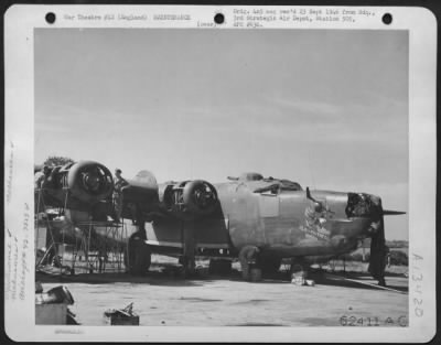 Thumbnail for General > Consolidated B-24 'Old Faithful' Undergoes Repairs After Crash Landing At Bungay, Norfolk, England.  27 August 1944.  (Aircraft No. 42-7505).