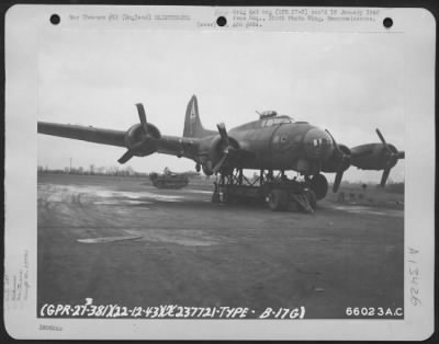 Thumbnail for General > Boeing B-17 "Flying Fortress" 'Sugar' Of The 381St Bomb Group, Undergoes Repairs At 8Th Air Force Station 167, England, 22 December 1943 (Aircraft No. 237721).