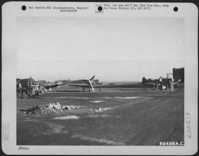 Thumbnail for General > Bell P-39S Are Serviced At The 91St Bomb Group Base In Bassingbourne, England Before Take-Off On A Mission To Africa On 10 March 1943.  Note Belly Tanks On The Planes.