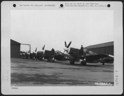 Thumbnail for General > North American P-51'S On The Hangar Line Of The 2Nd Base Air Depot Are Given A Routine Checkup.  Lancashire, England, 25 February 1944.