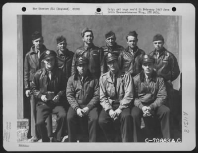 Thumbnail for General > A crew of the 524th Bomb Squadron, 379th Bomb Group, poses for the photographer at an 8th Air force base in England on 25 June 1944.