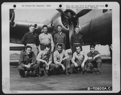 General > Lt. Davis And Crew Of The 527Th Bomb Squadron, 379Th Bomb Group Pose Beside A Boeing B-17 "Flying Fortress" At An 8Th Air Force Base In England On 19 April 1945.