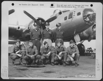 General > Lt. Hedgecock And Crew Of The 527Th Bomb Squadron, 379Th Bomb Group Pose In Front Of A Boeing B-17 "Flying Fortress" At An 8Th Air Force Base In England On 19 April 1945.