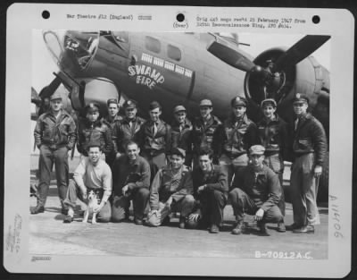 General > A Crew Of The 379Th Bomb Group Poses In Front Of A Boeing B-17 "Swamp Fire"  At An 8Th Air Force Base In England On 1 May 1944.